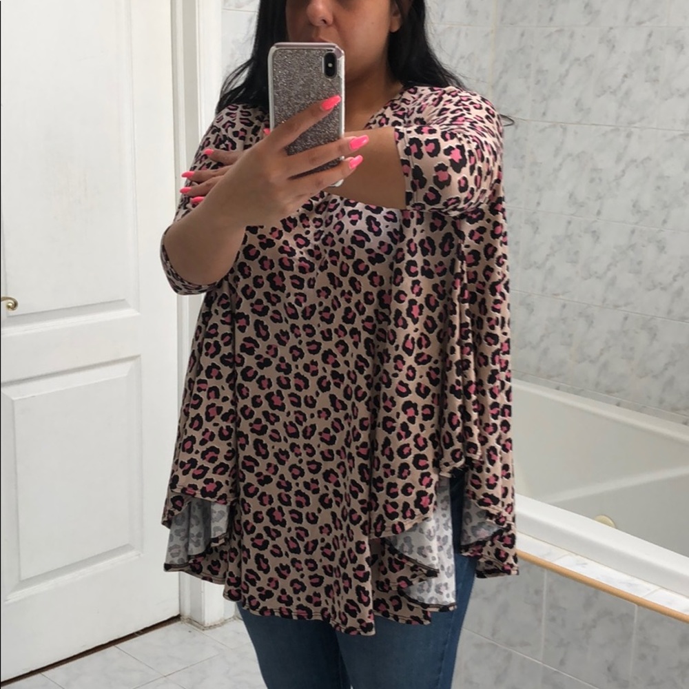 TAUPE PINK & BLACK LEOPARD PRINT TUNIC TOP - Picture 4 of 6